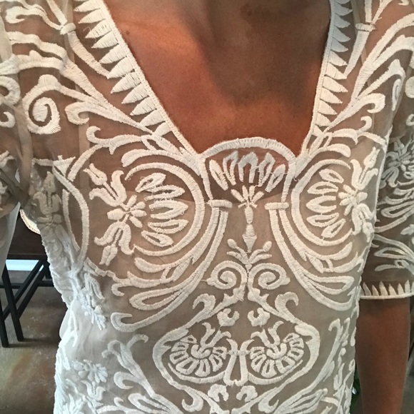 White Embroidered Long-Sleeve Bridal Dress - Picture 7 of 8